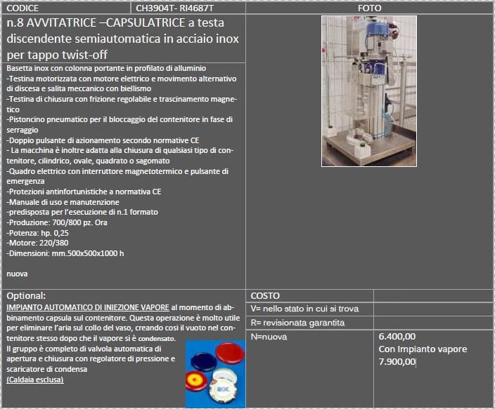 avvitatrice capsulatrice usata